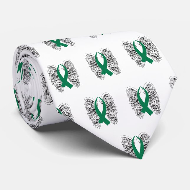 Winged Awareness Ribbon (Green) Neck Tie (Rolled)