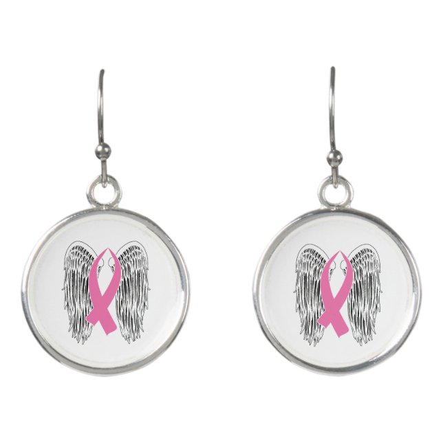 Winged Awareness Ribbon (Pink) Earrings (Front)