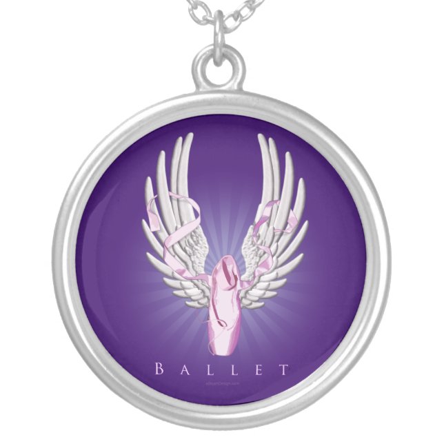 Winged Ballet (Dance) Silver Plated Necklace (Front)