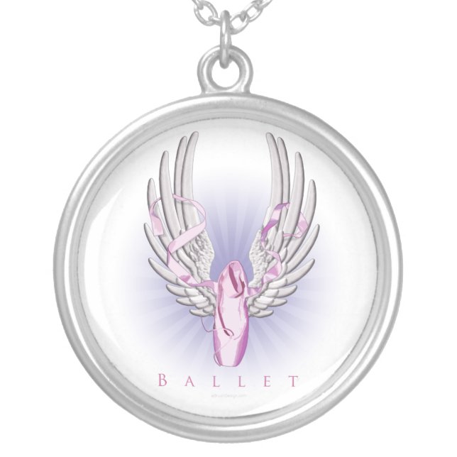 Winged Ballet (Dance) Silver Plated Necklace (Front)