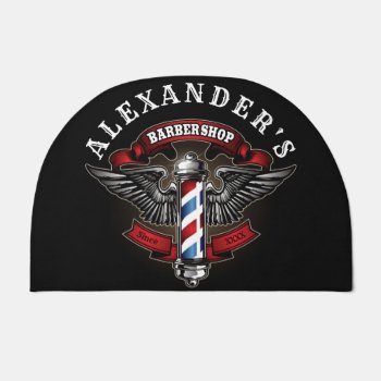 Winged Barber Pole Logo Personalize Doormat by BarbeeAnne at Zazzle