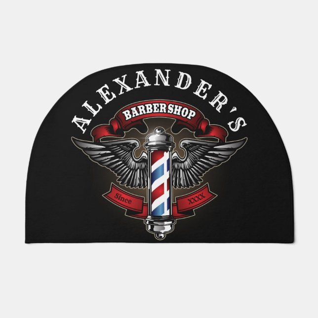 Winged Barber Pole Logo Personalize Doormat (Front)