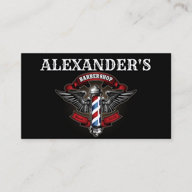 Winged Barber Pole Personalize Business Card (Front)
