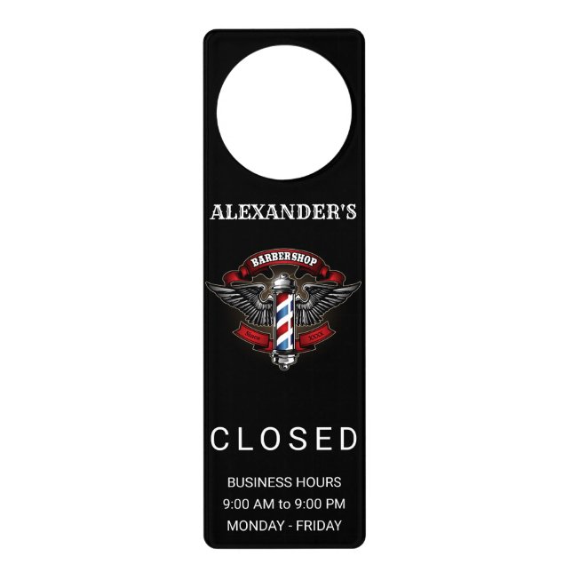 Winged Barber Pole Personalize Door Hanger (Front)