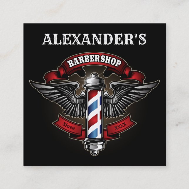 Winged Barber Pole Square Personalize Business Card (Front)