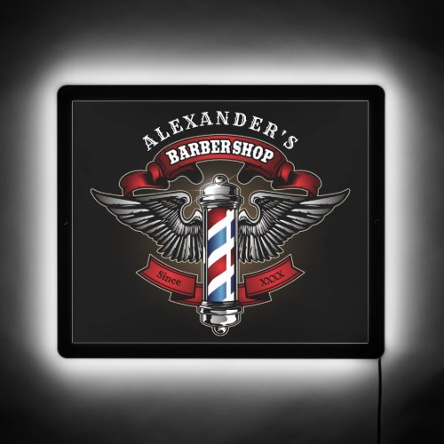 Winged Barber Pole Square Personalize  LED Sign