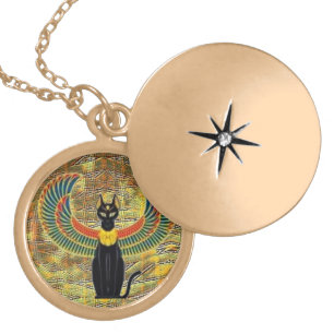 Winged Bast Gold Locket