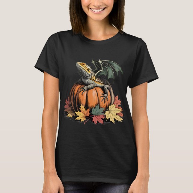 Winged Bearded Dragon on Pumpkin T-Shirt (Front)