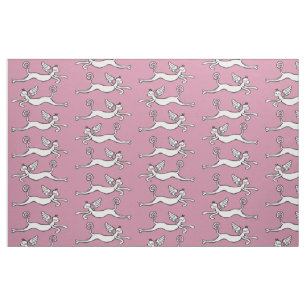 Winged cats on pink background fabric