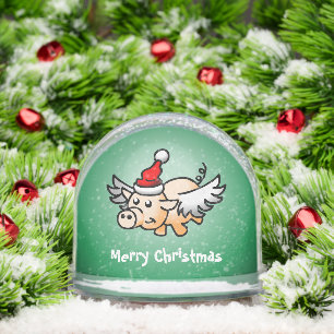 Winged Christmas Pig Snow Globe