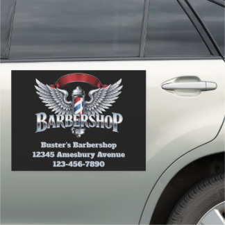 Winged Chrome Barberpole Car Magnet