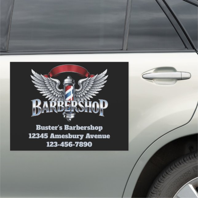 Winged Chrome Barberpole Car Magnet (In Situ)