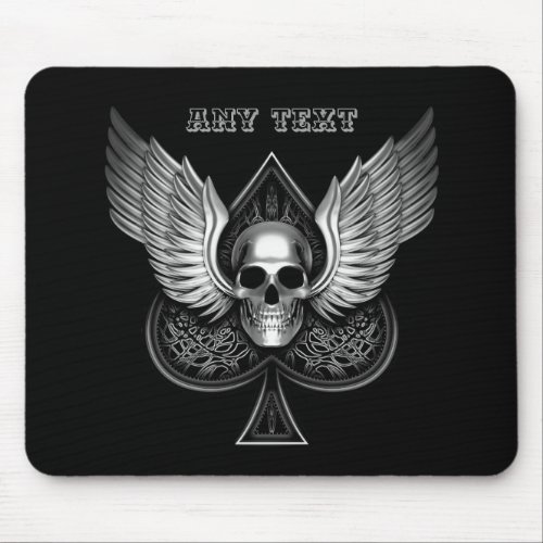Winged Chrome Skull Mouse Pad