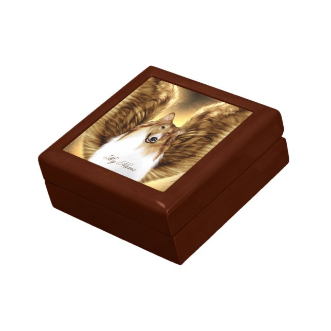 Winged Collie Angel Portrait on Gold Jewelry Box (Side)