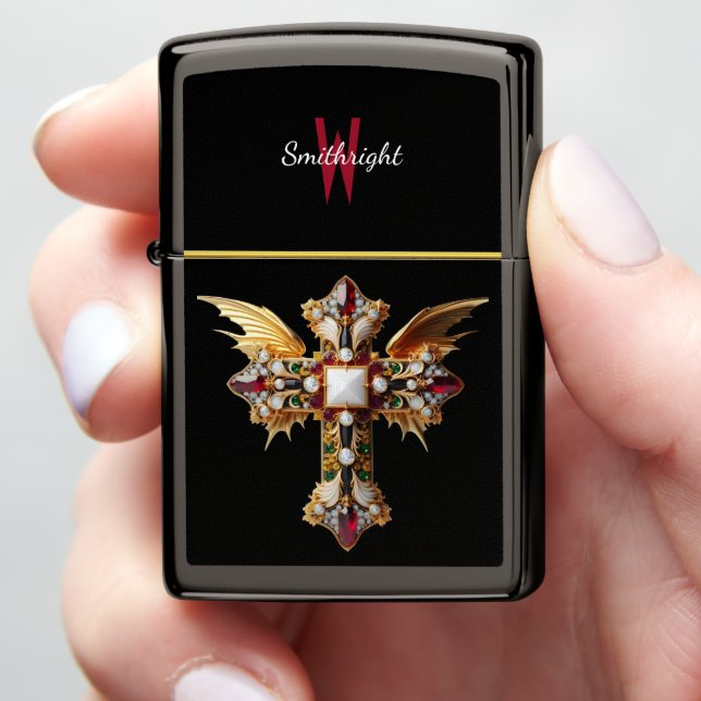Winged Cross of Elegance Zippo Lighter (In Hand)