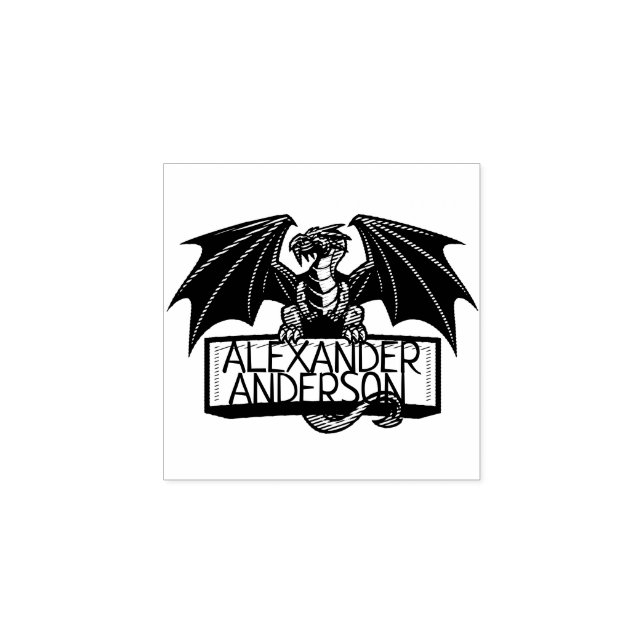 Winged Dragon Personalize Rubber Stamp (Imprint)