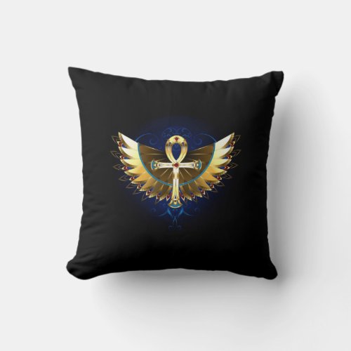 Winged Egyptian Ankh Throw Pillow