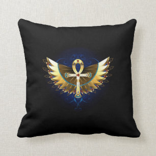 Winged Egyptian Ankh Throw Pillow