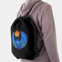 Winged Egyptian Blue Scarab Drawstring Backpack