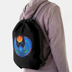 Winged Egyptian Blue Scarab Drawstring Backpack