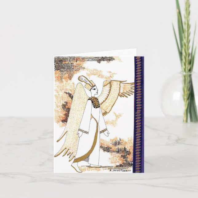 Winged Egyptian Goddess Drawing Color Note Card (Front)