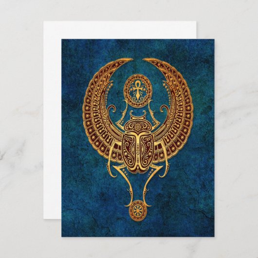 Winged Egyptian Scarab Beetle with Ankh - blue (Front/Back)