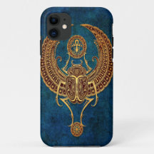 Winged Egyptian Scarab Beetle with Ankh - blue