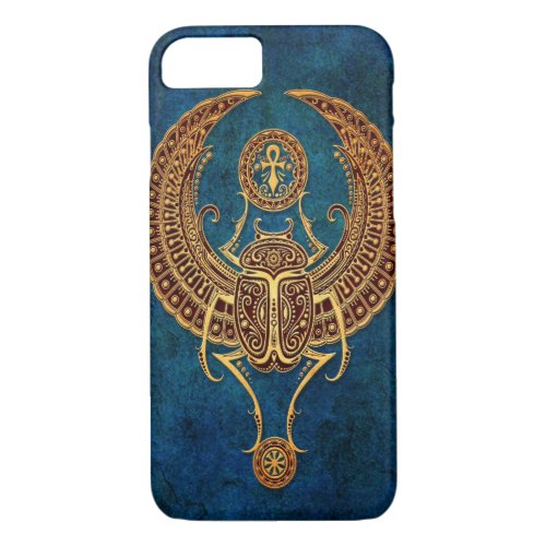 Winged Egyptian Scarab Beetle with Ankh _ blue iPhone 87 Case