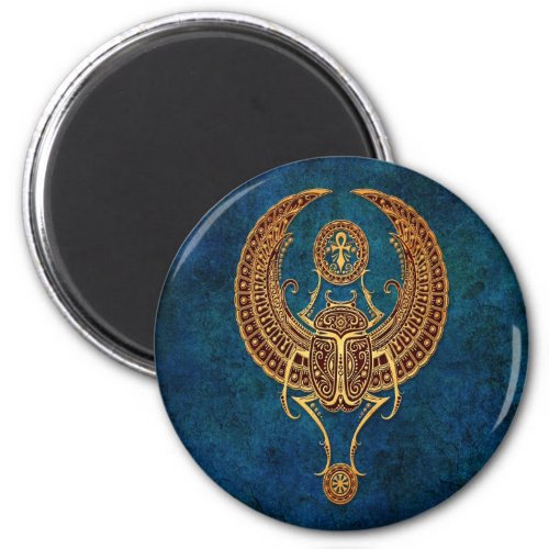 Winged Egyptian Scarab Beetle with Ankh _ blue Magnet