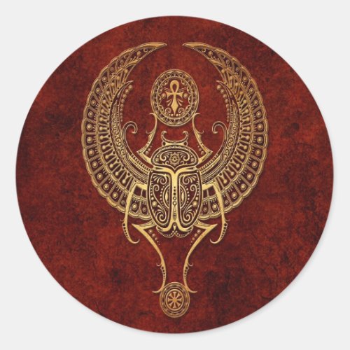 Winged Egyptian Scarab Beetle with Ankh _ brown Classic Round Sticker