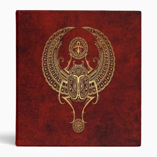 Winged Egyptian Scarab Beetle with Ankh on Red 3 Ring Binder
