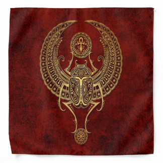 Winged Egyptian Scarab Beetle with Ankh on Red Bandana