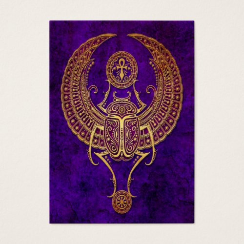 Winged Egyptian Scarab Beetle with Ankh - purple Business Card Templates