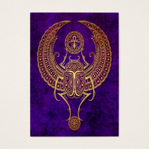 Customizable Winged Egyptian Scarab Beetle with Ankh - purple Business Card Templates