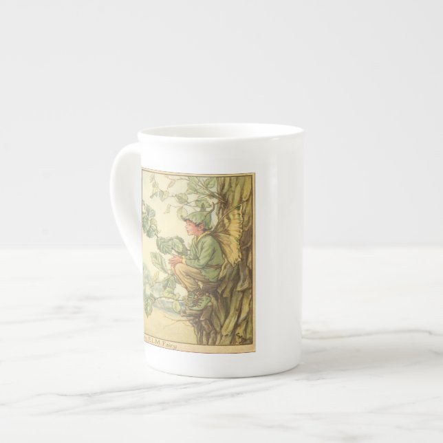 Winged Elm Fairy Sitting in a Tree Bone China Mug (Front Left)
