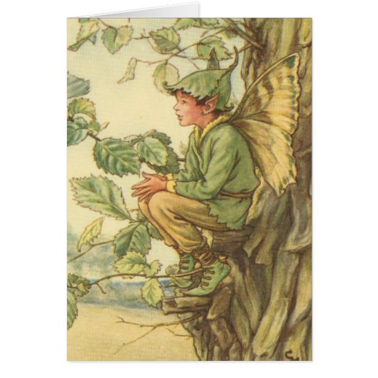 Winged Elm Fairy Sitting in a Tree Cards (Front)
