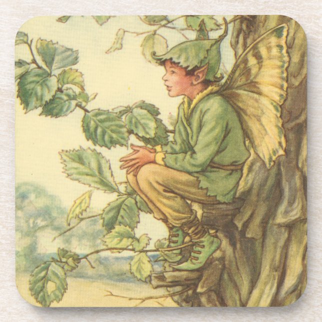 Winged Elm Fairy Sitting in a Tree Drink Coaster (Front)