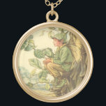 Winged Elm Fairy Sitting in a Tree Gold Plated Necklace<br><div class="desc">It must be difficult being an elm fairy. This winged storybook creature is sitting in a tree,  taking a few minutes to enjoy the day. Order this fantastical print today!</div>