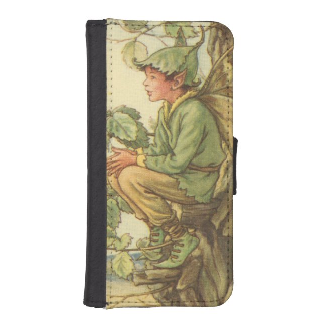 Winged Elm Fairy Sitting in a Tree iPhone Wallet Case (Front)
