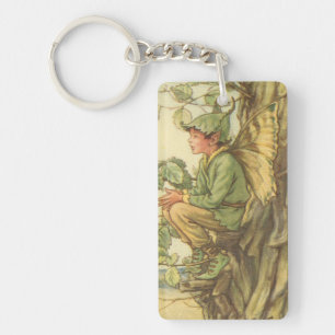 Winged Elm Fairy Sitting in a Tree Keychain