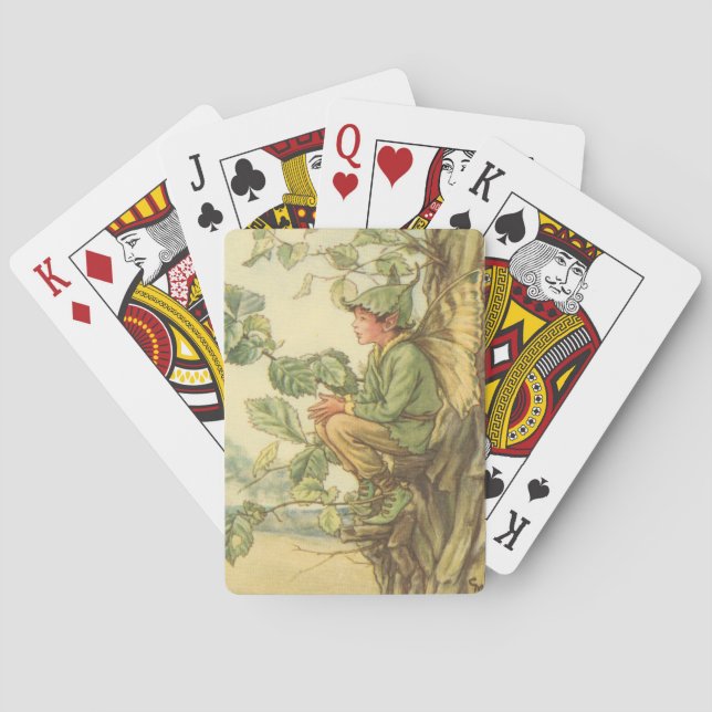 Winged Elm Fairy Sitting in a Tree Poker Cards (Back)
