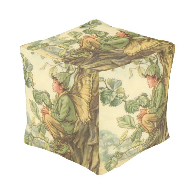 Winged Elm Fairy Sitting in a Tree Pouf (Angled Front)