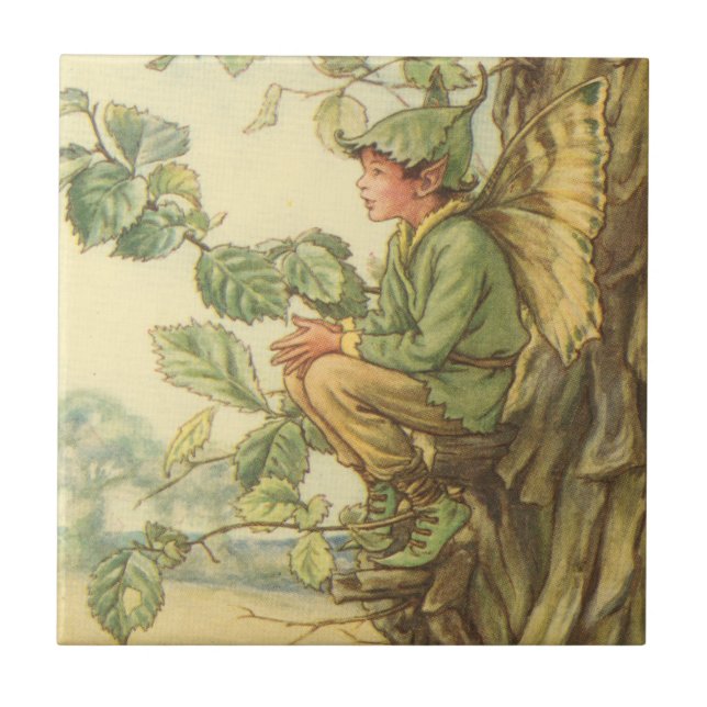Winged Elm Fairy Sitting in a Tree Tile (Front)