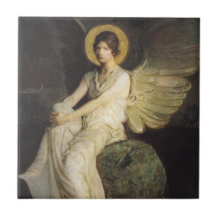 Winged Figure Seated Upon a Rock by Abbott Thayer Ceramic Tile