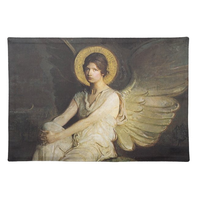 Winged Figure Seated Upon a Rock by Abbott Thayer Cloth Placemat (Front)