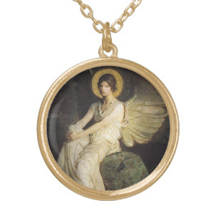 Winged Figure Seated Upon a Rock by Abbott Thayer Gold Plated Necklace