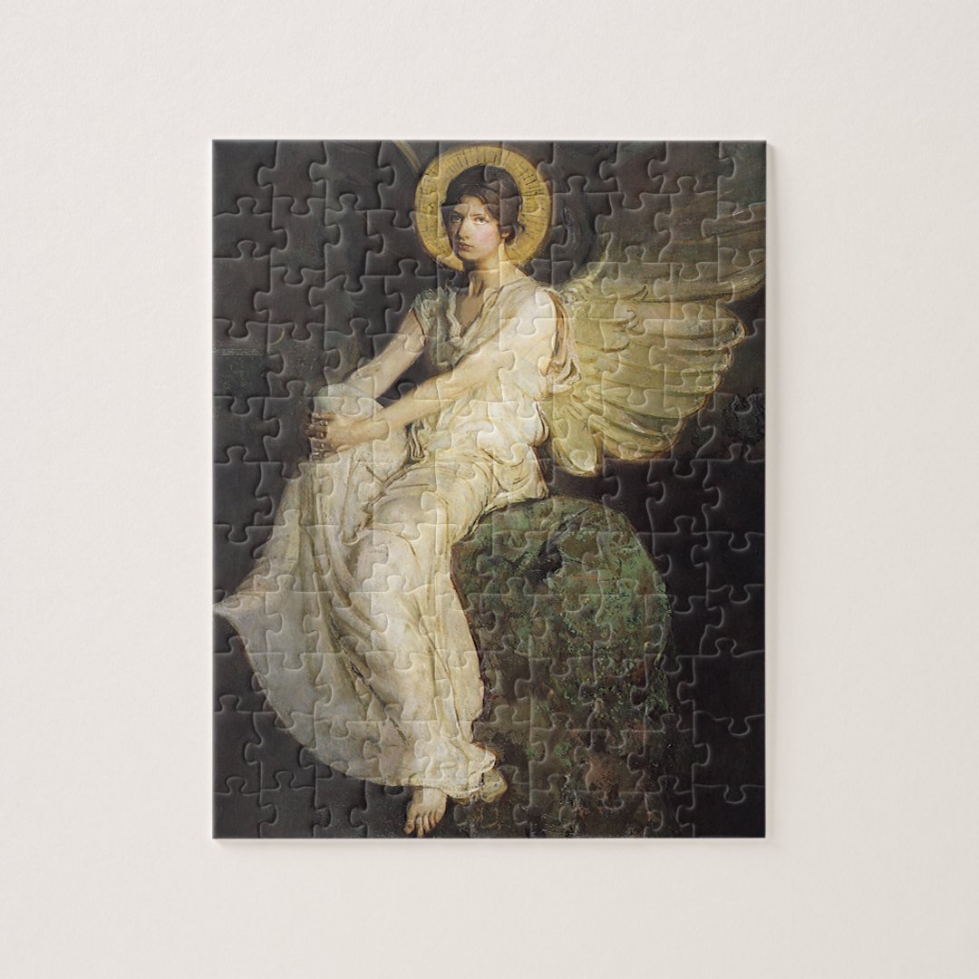 Winged Figure Seated Upon a Rock by Abbott Thayer Jigsaw Puzzle | Zazzle