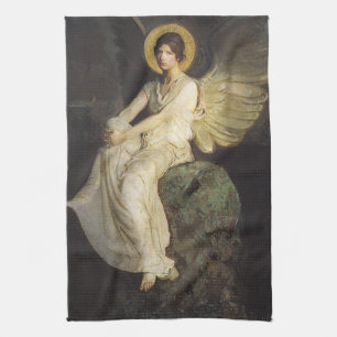 Winged Figure Seated Upon a Rock by Abbott Thayer Kitchen Towel