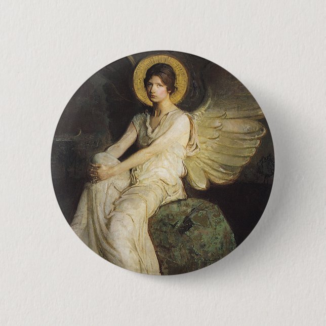 Winged Figure Seated Upon a Rock by Abbott Thayer Pinback Button (Front)