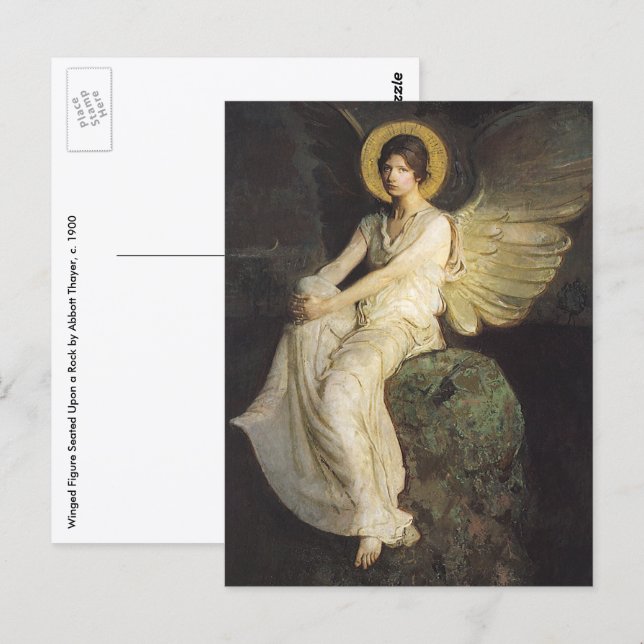 Winged Figure Seated Upon a Rock by Abbott Thayer Postcard (Front/Back)